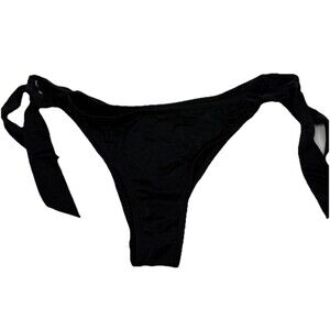 Side Tie Bikini Bottom Black Cheeky Ruched Back Minimalist Swim Small Beachwear